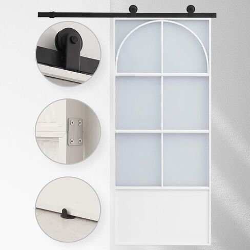 42x84 in Tempered Frosted Glass Barn Door with Barn Door Hardware Kit aluminum alloy Sliding Door 3-Panel Tempered Frosted Glass, Pre-Drilled Holes Assemble Required Easy Installation in Saudi Arabia