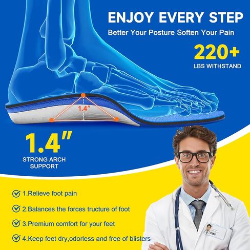 220+lbs Plantar Fasciitis High Arch Support Insoles Men Women-Orthotics Shoe Inserts Flat Feet Pain Relief,Work Sneakers Shoe Insoles -Standing All Day Heavy Duty Support,M (M 8.5-9.5/WM 9.5-11) in Saudi Arabia