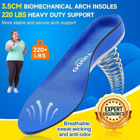 220+lbs Plantar Fasciitis High Arch Support Insoles Men Women-Orthotics Shoe Inserts Flat Feet Pain Relief,Work Sneakers Shoe Insoles -Standing All Day Heavy Duty Support,M (M 8.5-9.5/WM 9.5-11) in Saudi Arabia
