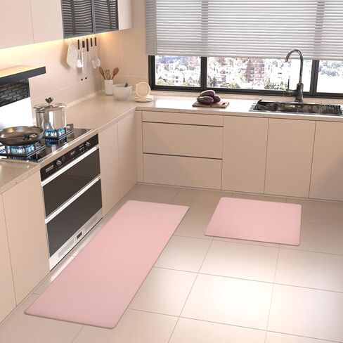 Lyeasw Grey Kitchen Mats 2 Pcs, Non-Slip Waterproof PVC Kitchen Rug Mat Set, Cushioned Anti Fatigue Kitchen Mats for Floor, Sink, 17"x47"+17"x29" in Kuwait