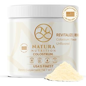 Natura Colostrum Supplement Powder, Organically U.S. Sourced, USDA Organic Handled, Grass-Fed, Wellness, Bloating, Immune Support, Gut Health, Muscle Recovery, Whole Colostrum (60-Servings)