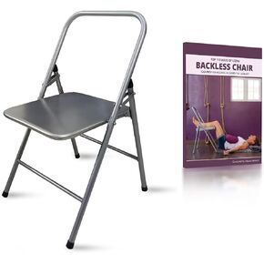 Iyengar Backless Yoga Chair - Prop for Flexibility and Strength Training, Portable Folding Yoga Chair with MS Frame and Non-Slip Feet Covers. 100kg Capacity, Silver