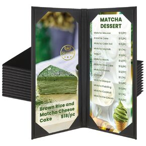 Menu Holder 12 Pack PU Leather Menu Covers 4.25" X 11" Menu Cover Single Panel with 2 Inside Pocket Menu Holders Black Menu Covers for Restaurant, Hotel, Coffee, Bar (2 View, 12 Pack)