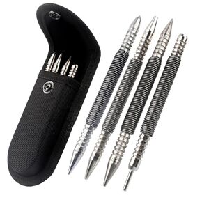 Spring Nail Set,Dual Head Nail Setter,4pcs Hammerless Door Hinge Pin Removal Tool,Striking Force Spring Loaded Nail Punch（1/8-in, 3/32-in, 3/16-in, 1/16-in, 1/32-in, 1/8-in）