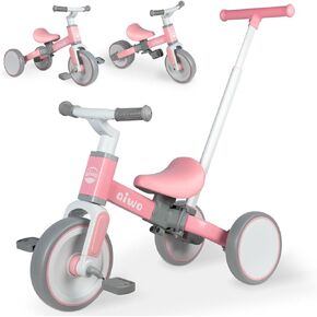 aiwo 5in1 Tricycle for Toddlers 1-3, Toddler Balance Bike for 1 to 4 Year Old Kids Boys Girls First Gift, Ride-on Toys Toddler Bike with Push Handle (Steering)