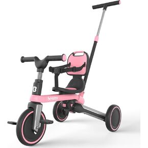 besrey Toddler Tricycle with Parent Steering Push Handle for 1-3 Years Old Girls and Boys, Toddler Bike with Removable Pedals, Foldable Kids Push Trike (Updated Version 2.0 Pink)