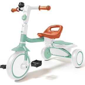 COVTOY Toddler Tricycle for 2 3 4 Year Olds, Foldable Kids Trike with Basket Removable Pedals and Bell, Easy to Install Baby Bike for Toddler Gift Toys for Boy Girl (Blue)