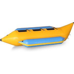 SereneLife Inflatable Floating Banana Boat, Towable Tube for Boating, up to 3 Riders, Includes Storage Bag, Food Pump, and Repair Kit