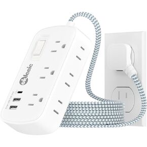 Small Extension Cord 5FT, 3 AC Outlets 3 USB (17W/3.4A), Bedside Desk Charging Station, Power Strip Surge Protector 980J, Braided Extension Cord for Home Travel Office Dorm Room Essentials, ETL Listed