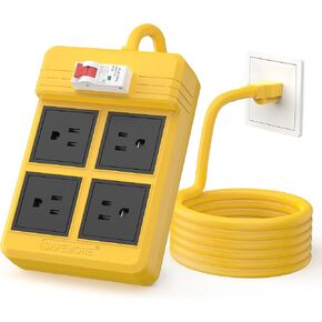 GFCI Power Strip Surge Protection Heavy Duty Extension Cord with Leakage Protection 16.4 FT 14 Gauge Outdoor Power Strip 4 Outlet Surge Protector for Workshop Garage Indoor [15 A/1875 W]