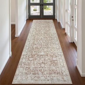 Vintage Machine Washable Runner Rug, 2'6"x10' Ultra-Thin Soft Hallway Runner Rug Non Slip for Bedroom Bathroom, Non-Shedding Carpet Runners for Entrance Laundry Room (2.6x10, Green/White)