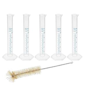 uxcell Plastic Graduated Cylinder, 10ml Measuring Cylinder with 1 Brush, 6in1 Set for Science Lab
