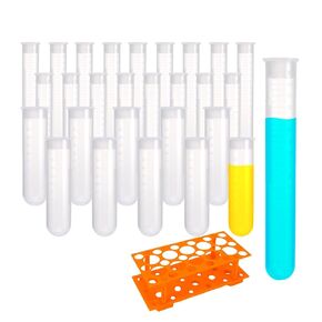 jiwu 28 pcs centrifuge Tubes 1/2 oz Test Tubes with caps 5/3 oz Test Tubes with Rack（10 * 50 ml and 18 * 15 ml) for lab Tubes、Laboratory Supplies