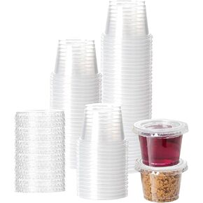 200Sets 1oz Disposable Plastic Portion Cups No Lids, Small Mini Sauce Cups for Portion Control, Salad Dressing Cups, Airtight and Stackable Condiment Cups for Lunch, Work Trip, Party