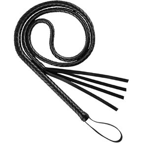 DDazzling Faux Leather Black Whip Costume Accessory, Handmade Bullwhip, Horse Riding Crop, Stage Performance, Racing Cosplay