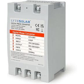 Single Phase to 3 Phase Converter, LyteSolar 10HP Digital Phase Shifter, 23A 220V-240V Input/Output for Electric Tools/Motors/Mechanical Equipment