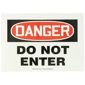 Accuform MADM138VS Adhesive Vinyl Safety Sign, Legend "Danger DO NOT Enter", 7" Length x 10" Width x 0.004" Thickness, Red/Black on White