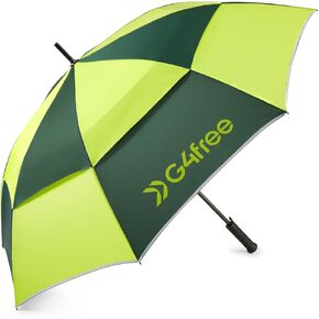 G4Free Lightweight Large Golf Umbrella 62 Inch Carbon Fiber Oversize Double Canopy Vented with Reflective Stripe Umbrella Windproof Waterproof Automatic Open Stick Umbrella