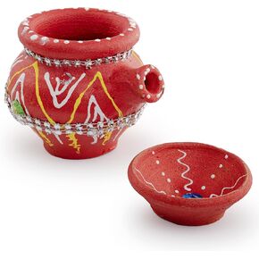 Handcrafted Karwa Chauth Thali With Kalash Decorated Steel Plate Platter with Essential Pooja Articles for Rituals Festival and Gifting (Red Karwa Lota)