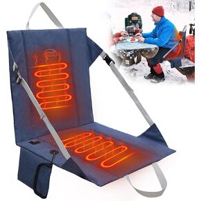 Heated Stadium Seat Cushion Pad Cordless Rechargeable 149F USB Battery Heated Bleacher Cushion Portable Heating Pad with Backrest Heating for Outdoor Camping, Fishing - 3 Heat Settings (NO Power Bank)