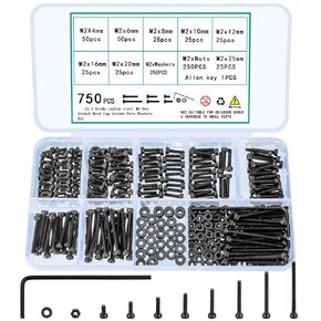 1065 Pcs M3 M4 M5 M6 Screws and Nuts, Assorted Bolts and Nuts Assortment, Hex Socket Head Cap Screws Bolts and Nuts Set, Black Metric Machine Screw Assortment Kit