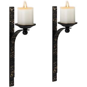 ZOOYOO مجموعة حامل شموع الحائط من 2، حامل شموع معدني أسود على الحائط، شمعدانات شموع حائطية بسيطة حديثة لغرفة المعيشة والحمام وغرفة الطعام in Kuwait
