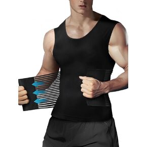 Odoland Men Body Shaper Compression Shirt, Adjustable Velcro Waist Trimmer Belt Intensity, Slimming Shapewear Tummy Control