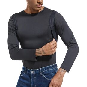 Concealed Carry Shirts for Men CCW Holster Shirt Crew Neck Long Sleeve Compression Shirt with Large Pockets
