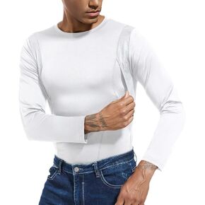 Concealed Carry Shirts for Men CCW Holster Shirt Crew Neck Long Sleeve Compression Shirt with Large Pockets