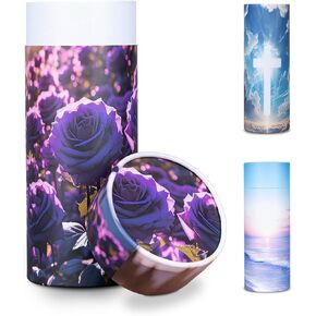 Biodegradable Cremation Jar - Adult Cremation Jar- scattering urns for human ashes adult (5 inch W * 12 inch H Large) (Cross of Light)