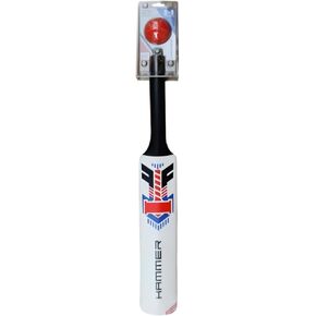 Hammer Plastic Cricket Bat Set (One Soft Bat and Ball) - Durable & Lightweight Cricket Bat Easy to Transport - Ideal Bat and Ball Set for ‎Children/Junior/Boys - Classic White Color