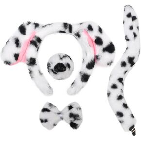 4 Pieces Antler Dog Ears and Tail Set-Yellow Dog Headband with Collar Nose Tail Christmas Cosplay Costume Accessoies for Kids and Adults