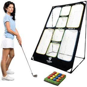 WINNER SPIRIT Play 707 Golf Chipping Game Net with Rough Mat, 16 Foam Golf Balls, Scorecard, Carry Bag | Golf Chipping Trainer Training Aid Indoor Outdoor Outside Lawn Park Beach Yard Backyard Beach