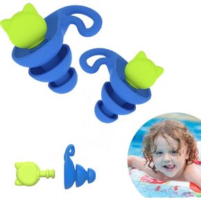 Ear Plugs for Swimming Kids, 3 Pairs Waterproof Swimming Ear Plugs for Kids 3-6 Years, Reusable Swim Ear Plugs with Carrying Case for Swimming, Water Sports-S Size (Blue/Cyan/Orange)