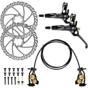 Hydraulic Bike Brakes Set 4 Pistons for MTB Bike Disc Brake Kit Front and Rear, Professional Bike Hydraulic Brakes w/ 180mm Brake Discs Rotor for E-Bike/Electric Bike Mountain Road Biking