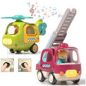 Baby Fine Motor Toys Cars for 1 2 3 Year Old 3 Pack Friction Powered Construction Vehicle Set Excavator Dumper Cement Mixer Truck Lights and Musial Toys Birthday Gifts for Toddlers 1-3