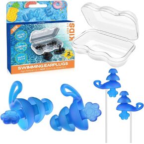 Ear Plugs for Swimming Kids (5-7 yrs), 2 Pairs Children Waterproof Swim Earplugs, with Silicone Connector Cord, Swimming earplugs for Swimmers, Shower, Bathing, Surfing, Pool and Other Water Sports