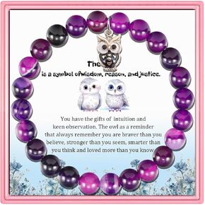 PARTNER Owl Inspirational Birthday Gifts for Women Best Friends Unique Gifts Natural Stone Beaded Bracelets for Women Teen Girls Agate Beaded Jewelry with Meaningful Message Card For Owl Lovers,Comes Packaged