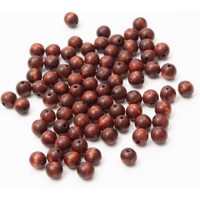 300pcs 10mm Dark Brown Wooden Beads Round Wood Beads Undyed Natural Stripe Round Wood Loose Craft Beads for DIY Jewellery Making