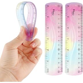 Mabor 2 Pieces Flexible Ruler, Color Plastic Ruler Shatterproof Straight Edge Plastic Ruler Soft Bendable Ruler for School Classroom Office Kids & Adults (6inch)