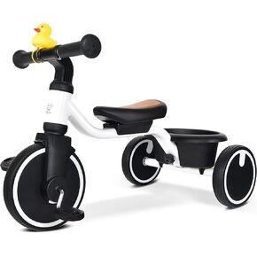 Tricycles for Toddlers 1-3, Tricycles for 1-3 Year Olds with PU Tires, Stable Riding on Any Surface, Toddler Tricycle with Adjustable Seat, Non-Sharp Edge Design, Large Basket, Pink