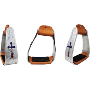 Horse Saddle Stirrup Pair Western Aluminium Cross Engraved Saddle Rhinestones 51207V