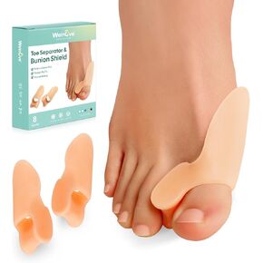 Welnove Bunion Cushion Protector, 8 Pack Aloe Vera Extract Infused Bunion Corrector with Separator, Gel Bunion Shield for Foot Pain Relief, Calluses, Relieve Foot Pain from Friction(White)