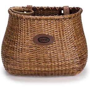 CXWXC Bike Basket - Handmade Rattan Bike Baskets for Girls Women - Front Bicycle Bike Basket with Coffee Cup Holder for Beach Cruiser, Scooter, Ebike