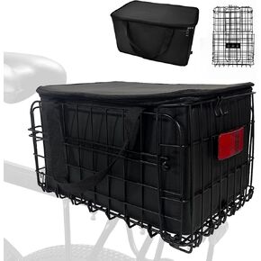 Folding Rear Bike Basket,Rear Bicycle Basket with Removable Liner Bag,Foldable Large Capacity Bike Rack Basket,Quick Release Design Metal Ebike Basket for Adult Carrying Pets, Fruit Grocery