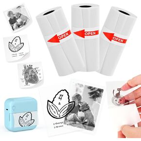 10 Rolls Mini Printer Paper Thermal Printer Sticker Paper for Phomemo M02/T02 Sticker Printer, Thermal Printer Paper with 57x25mm, Mini Thermal Printer Sticker Paper for Photo Journal Notes Memo