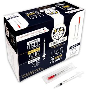 U-40 Pet Insulin Syringes 30G 1/2cc, 5/16",100 Pack. Comfortable and safe U40 insulin injections for pets.