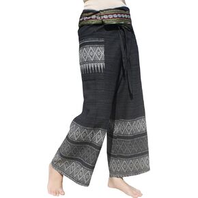 RaanPahMuang Striped Cotton Thai Fisherman Wrap Pants Thai Stamped Art Print