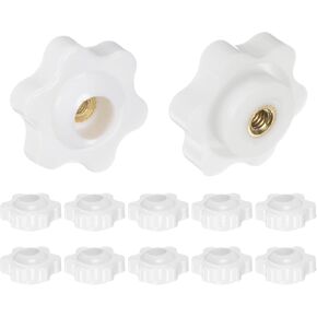 HARFINGTON 12pcs Star Knobs M6 Female Thread 38mm 6-Point Plastic Head Brass Insert Through Hole Screw-in Threaded Hand Knob Clamping Handle, Black