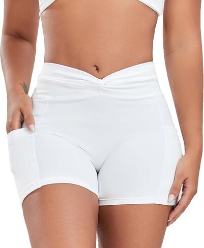 YOFIT Women's High Waisted Gym Shorts V Twist Front Workout Shorts with Side Pockets in Saudi Arabia